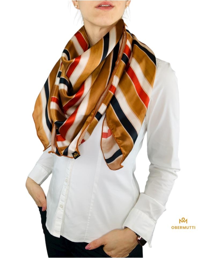 Preview: Schal mit Halsschleife aus Seide im Streifenprint